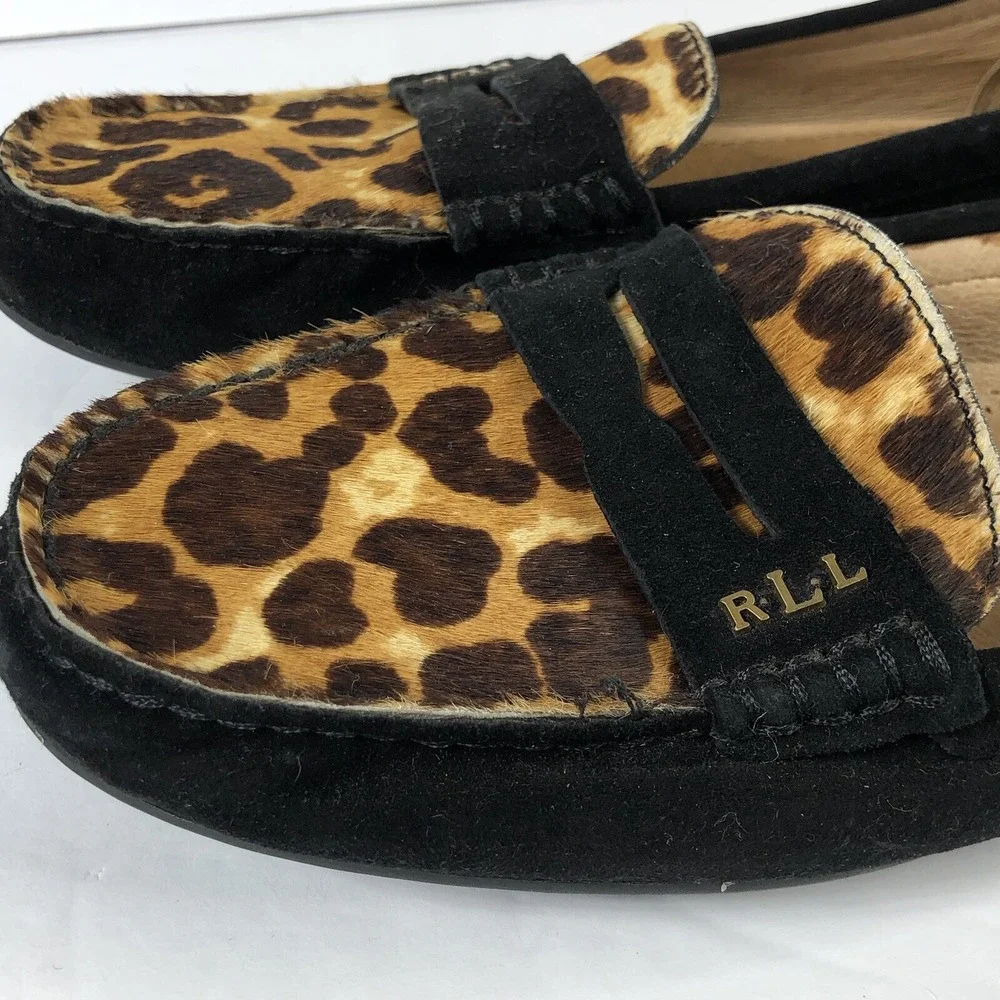 Lauren Ralph Lauren Women 9.5‎ Belen Suede Calf Hair Leopard Print Driving Shoes